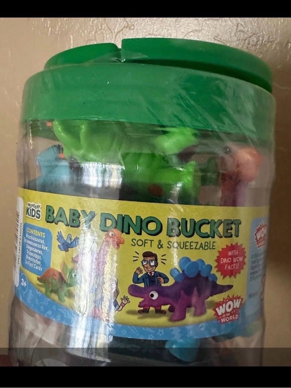 Baby Dino Bucket Soft & Squeezable Toy Set - Green Lid
